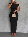 Textured Single Shoulder Bodycon Maxi Dress - Charmdeals