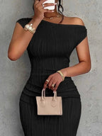Textured Single Shoulder Bodycon Maxi Dress - Charmdeals
