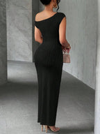 Textured Single Shoulder Bodycon Maxi Dress - Charmdeals