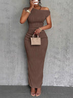 Textured Single Shoulder Bodycon Maxi Dress - Charmdeals