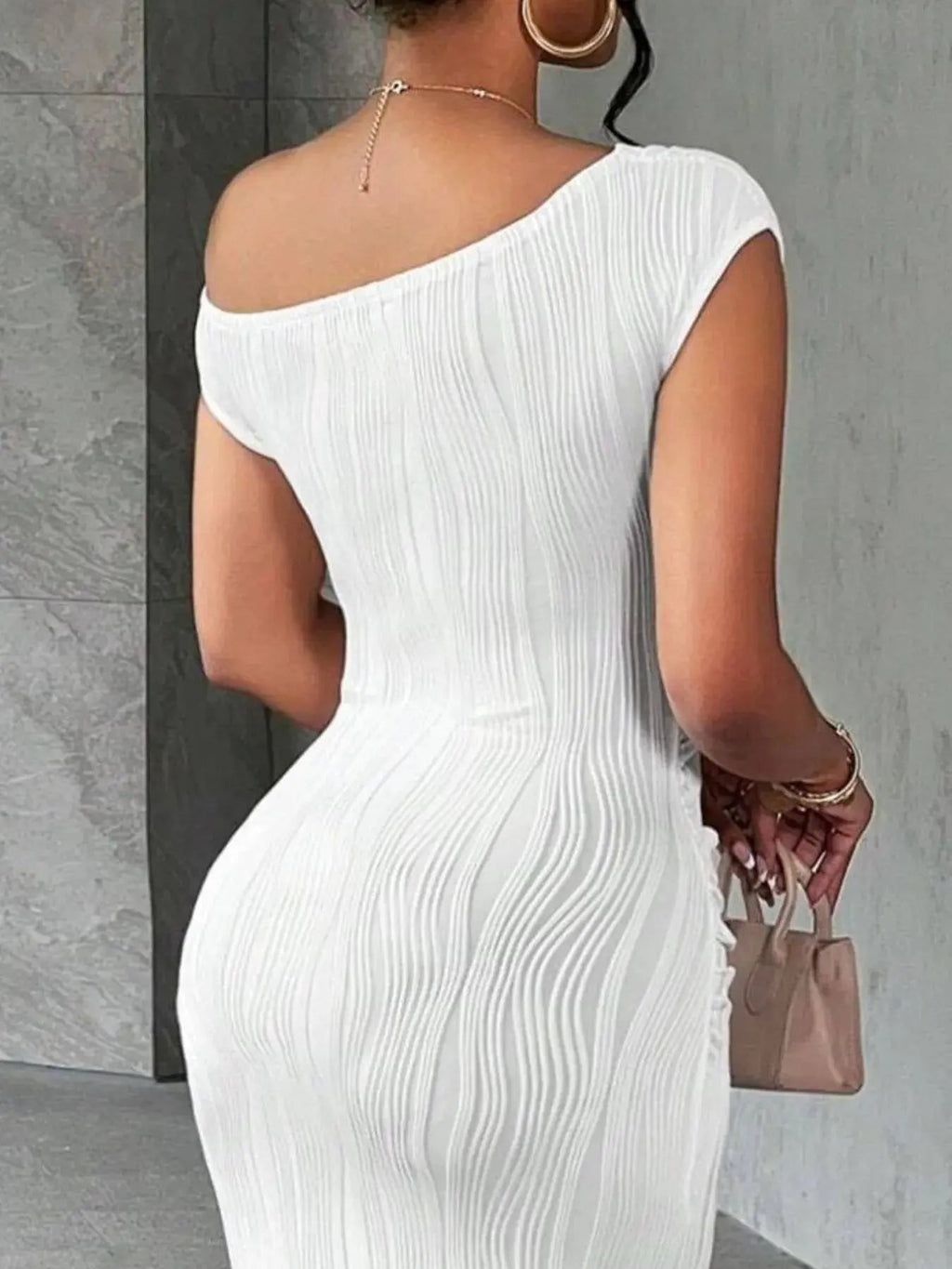 Textured Single Shoulder Bodycon Maxi Dress - Charmdeals