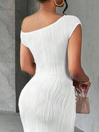 Textured Single Shoulder Bodycon Maxi Dress - Charmdeals