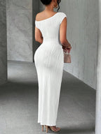 Textured Single Shoulder Bodycon Maxi Dress - Charmdeals