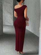 Textured Single Shoulder Bodycon Maxi Dress - Charmdeals