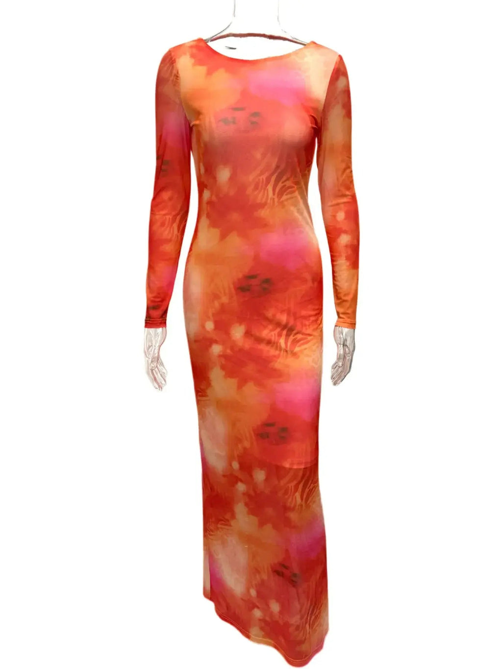 Tie - Dye Long Sleeve Maxi Bodycon Dress - Charmdeals