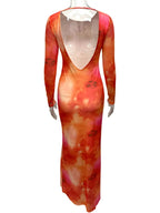 Tie - Dye Long Sleeve Maxi Bodycon Dress - Charmdeals