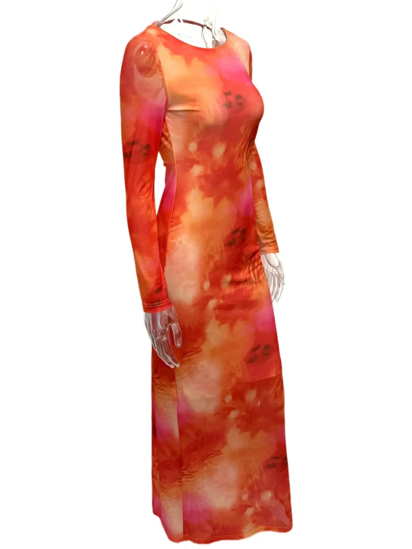Tie - Dye Long Sleeve Maxi Bodycon Dress - Charmdeals