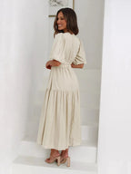 Tiered Surplice Half Sleeve Midi Dress - Charmdeals
