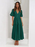 Tiered Surplice Half Sleeve Midi Dress - Charmdeals