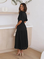 Tiered Surplice Half Sleeve Midi Dress - Charmdeals