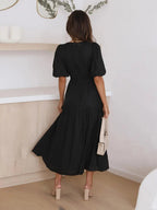 Tiered Surplice Half Sleeve Midi Dress - Charmdeals