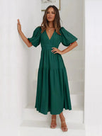 Tiered Surplice Half Sleeve Midi Dress - Charmdeals
