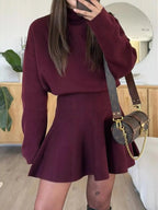 Turtleneck Dropped Shoulder Sweater and Skirt Set - Charmdeals