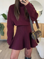 Turtleneck Dropped Shoulder Sweater and Skirt Set - Charmdeals