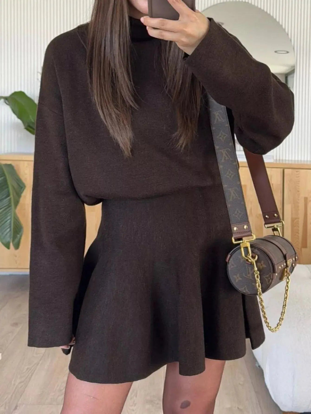Turtleneck Dropped Shoulder Sweater and Skirt Set - Charmdeals