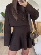 Turtleneck Dropped Shoulder Sweater and Skirt Set - Charmdeals