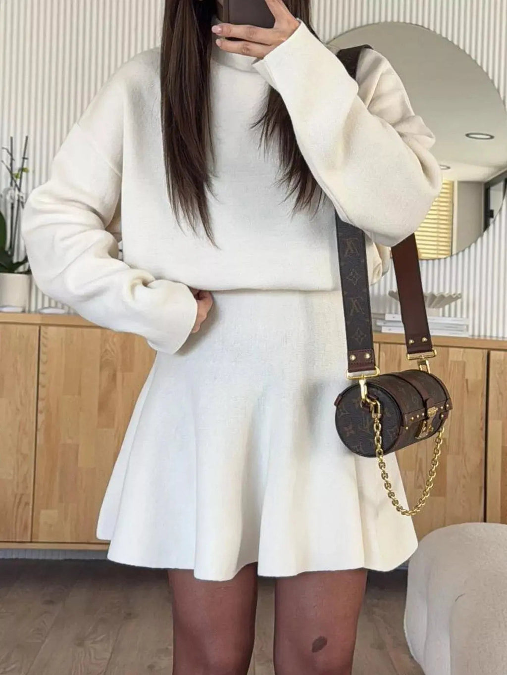 Turtleneck Dropped Shoulder Sweater and Skirt Set - Charmdeals