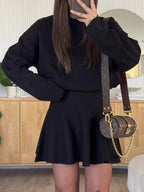 Turtleneck Dropped Shoulder Sweater and Skirt Set - Charmdeals