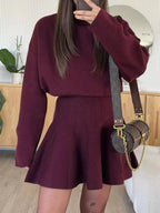 Turtleneck Dropped Shoulder Sweater and Skirt Set - Charmdeals