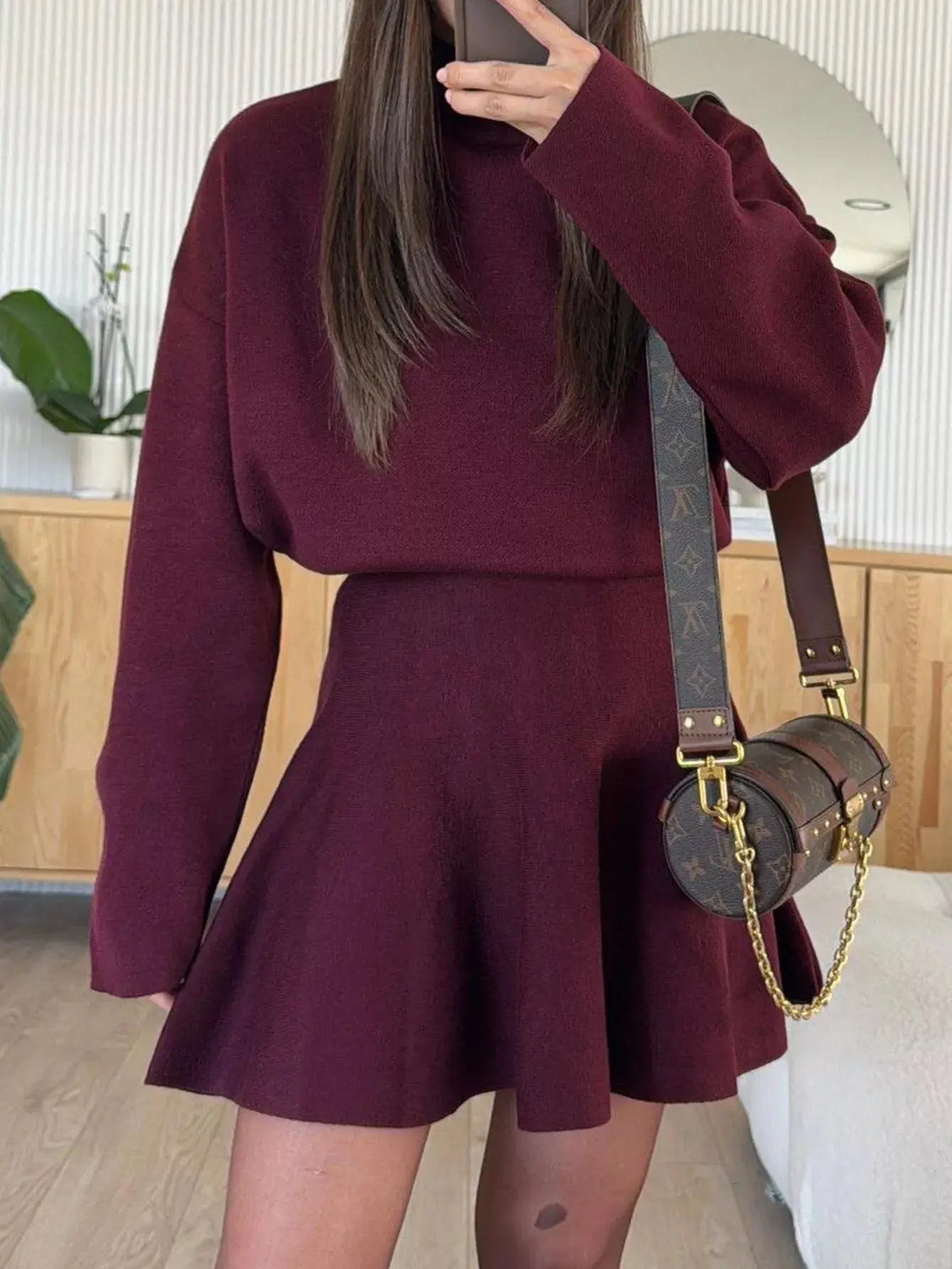 Turtleneck Dropped Shoulder Sweater and Skirt Set - Charmdeals
