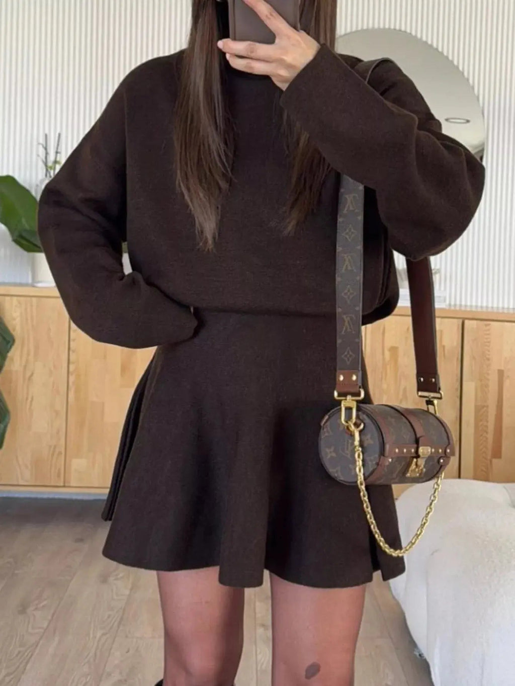 Turtleneck Dropped Shoulder Sweater and Skirt Set - Charmdeals