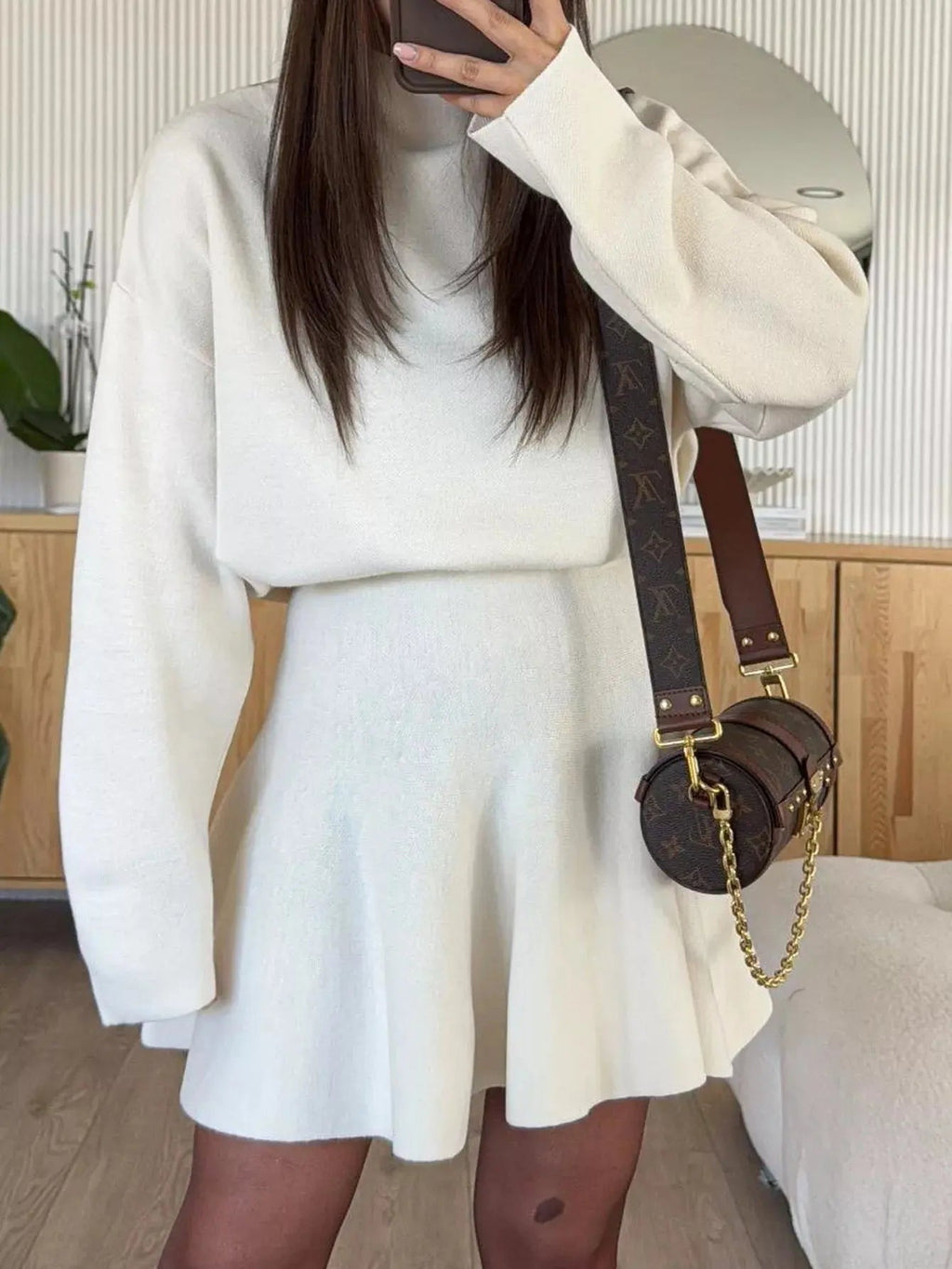 Turtleneck Dropped Shoulder Sweater and Skirt Set - Charmdeals