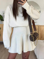 Turtleneck Dropped Shoulder Sweater and Skirt Set - Charmdeals