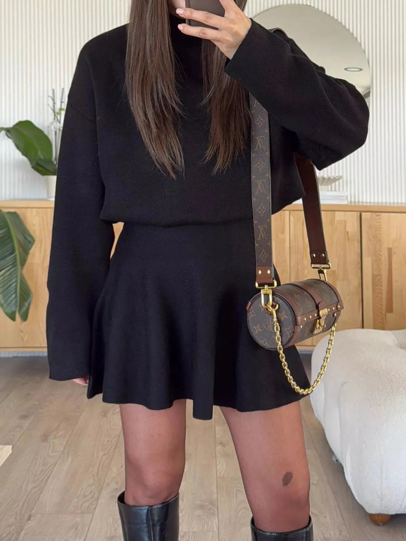 Turtleneck Dropped Shoulder Sweater and Skirt Set - Charmdeals