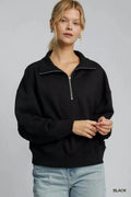 Umgee Half Zip Drop Shoulder Sweatshirt - Charmdeals