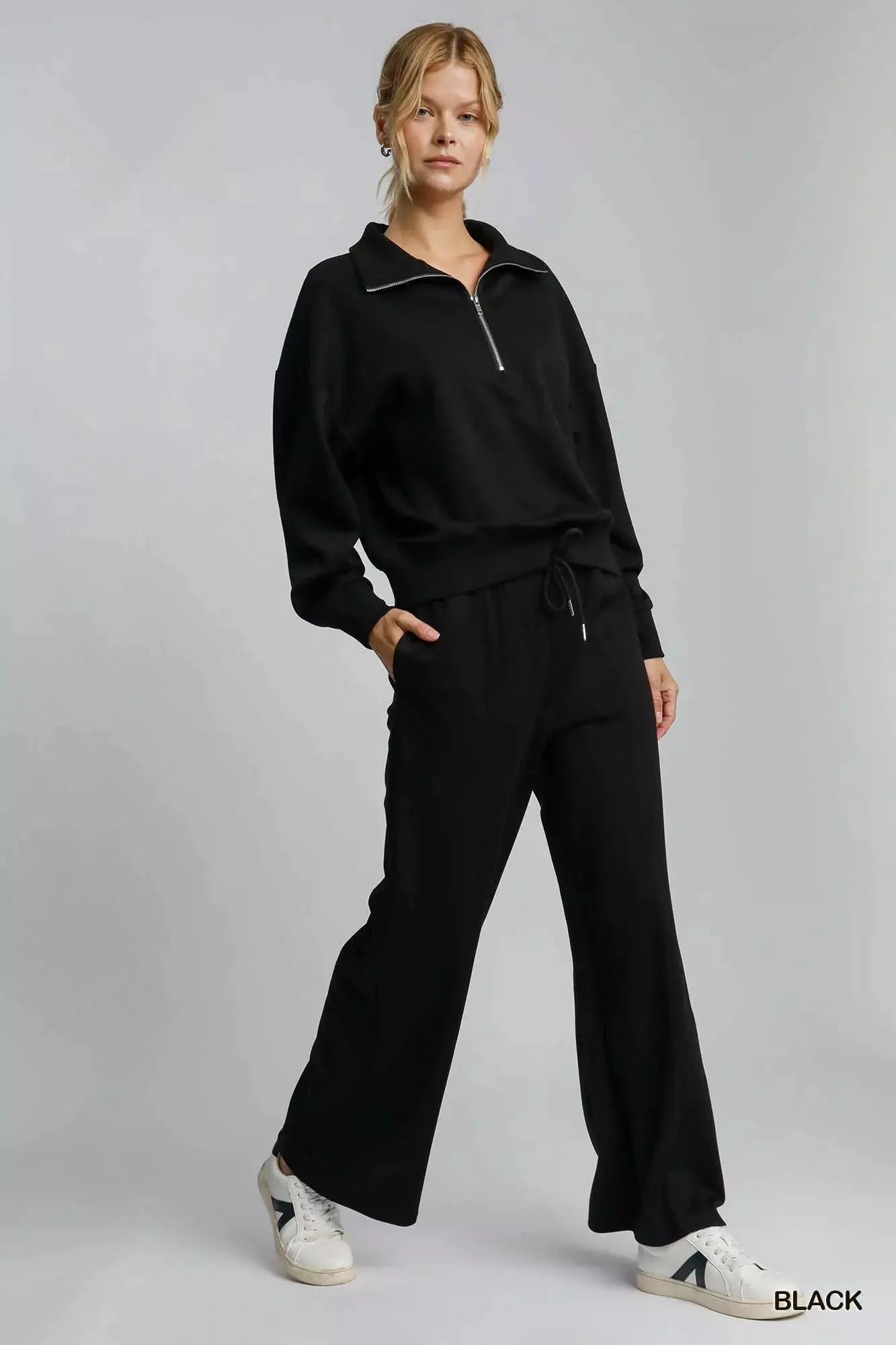 Umgee Half Zip Drop Shoulder Sweatshirt - Charmdeals