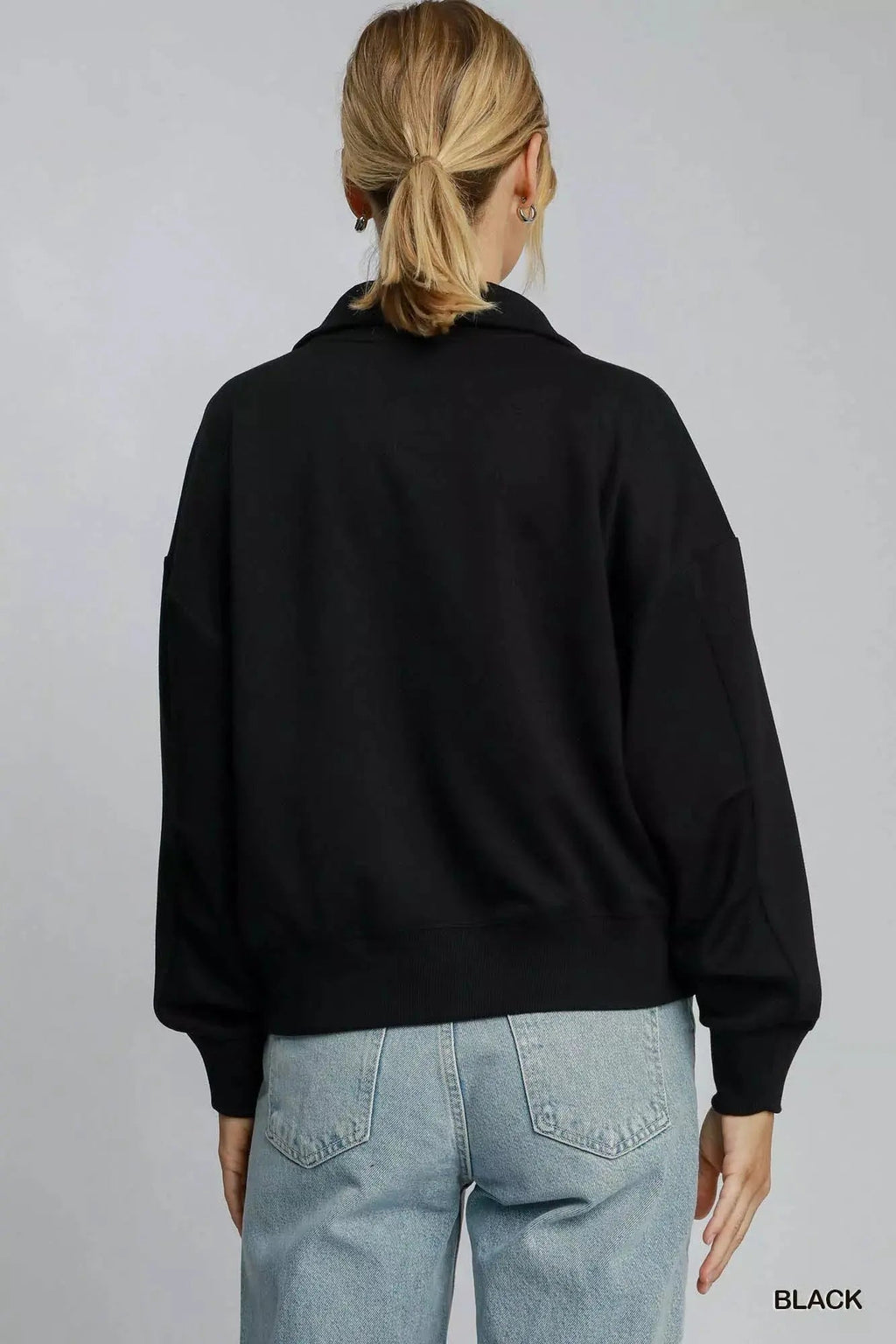 Umgee Half Zip Drop Shoulder Sweatshirt - Charmdeals