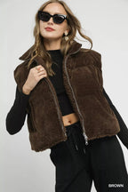 Umgee Sherpa - Lined Zip Vest with Drawstring Hem - Charmdeals