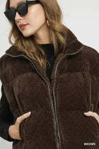 Umgee Sherpa - Lined Zip Vest with Drawstring Hem - Charmdeals
