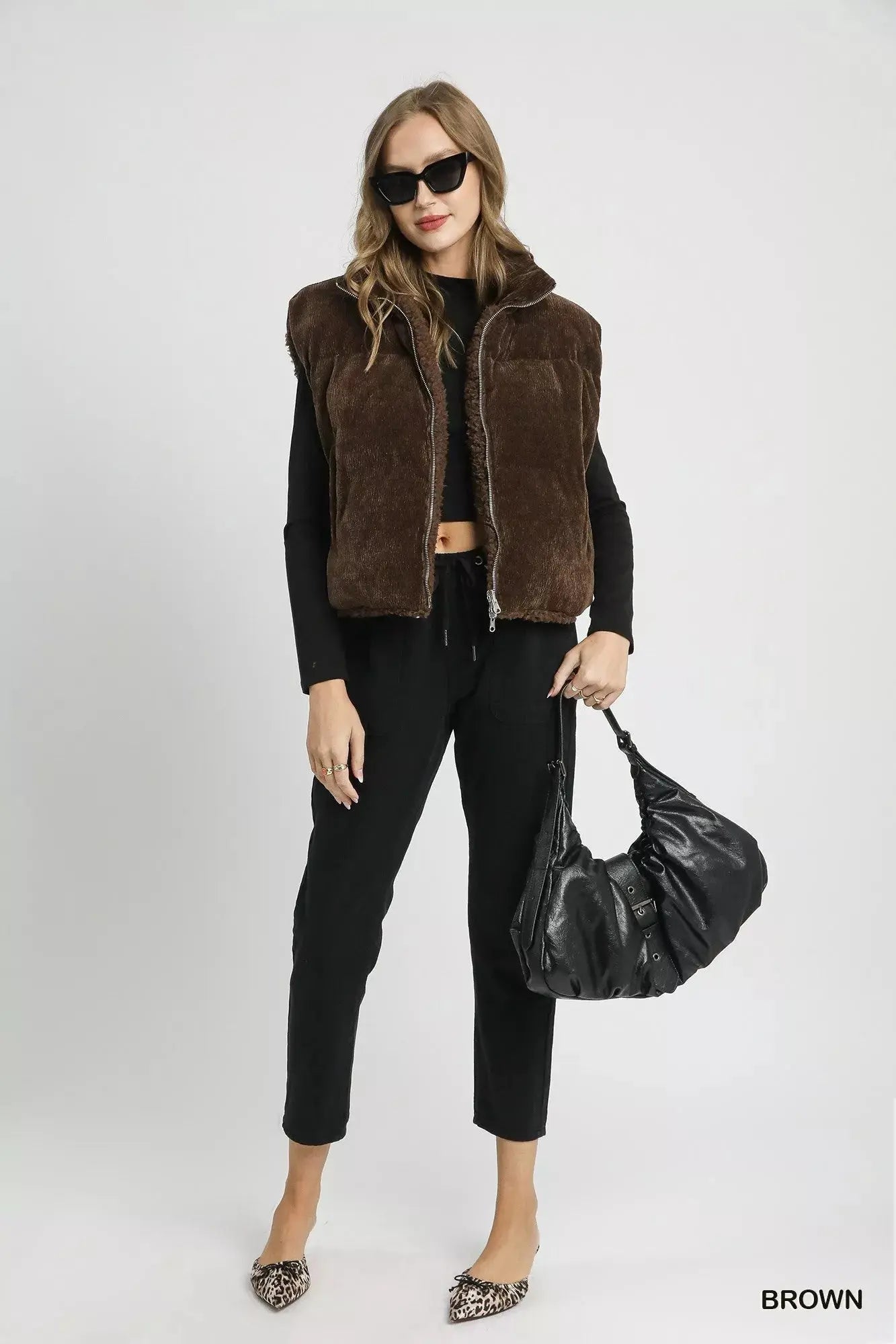 Umgee Sherpa - Lined Zip Vest with Drawstring Hem - Charmdeals