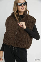 Umgee Sherpa - Lined Zip Vest with Drawstring Hem - Charmdeals
