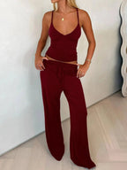 V - Neck Cami and Pants Set - Charmdeals