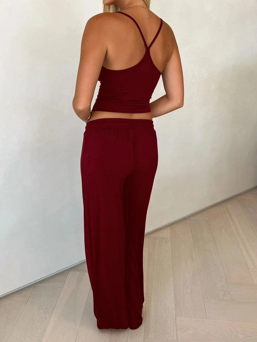 V - Neck Cami and Pants Set - Charmdeals