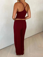 V - Neck Cami and Pants Set - Charmdeals