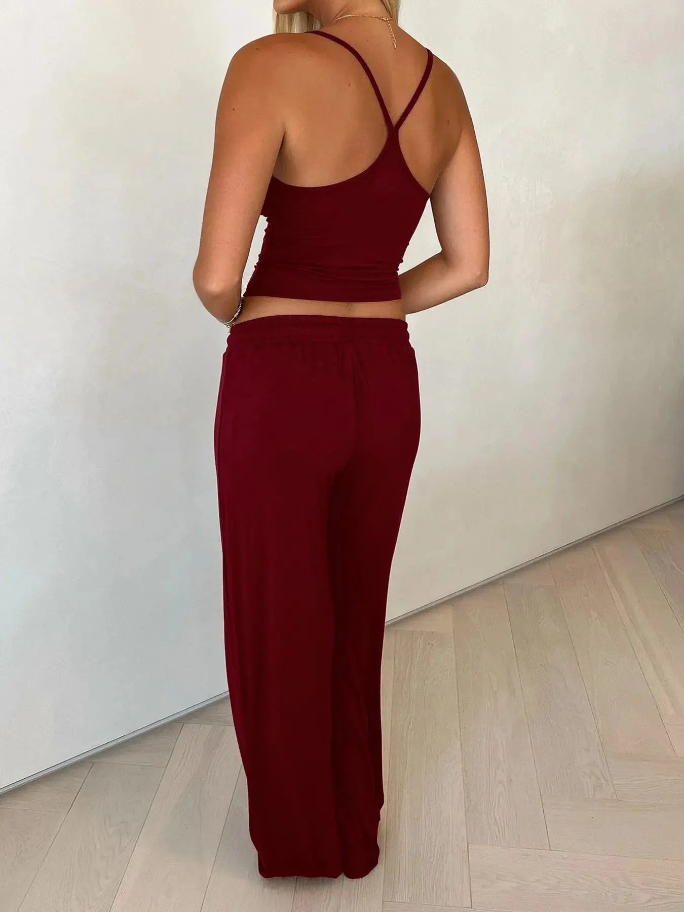 V - Neck Cami and Pants Set - Charmdeals