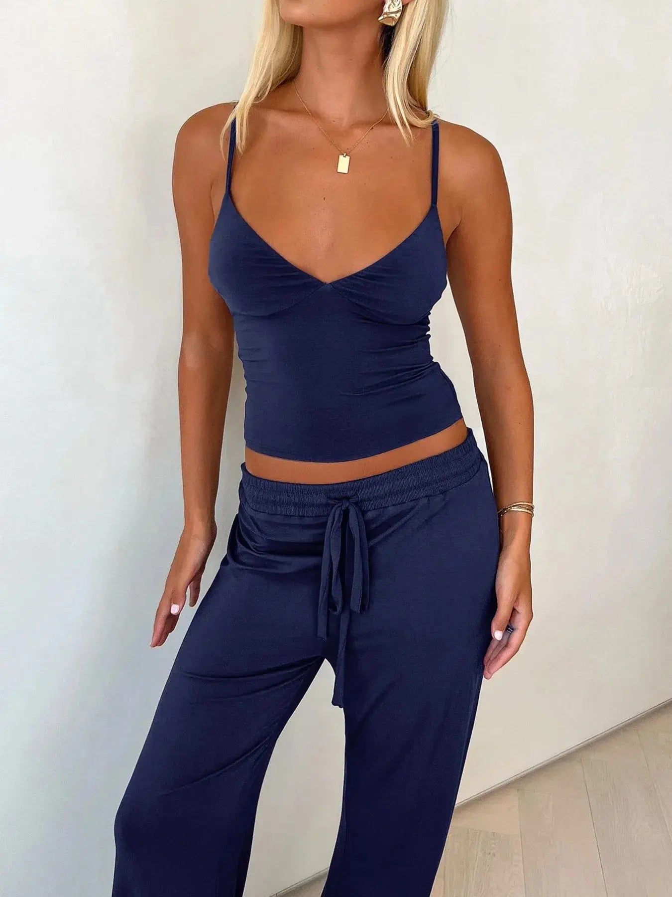 V - Neck Cami and Pants Set - Charmdeals