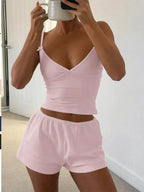 V - Neck Cami and Shorts Set - Charmdeals