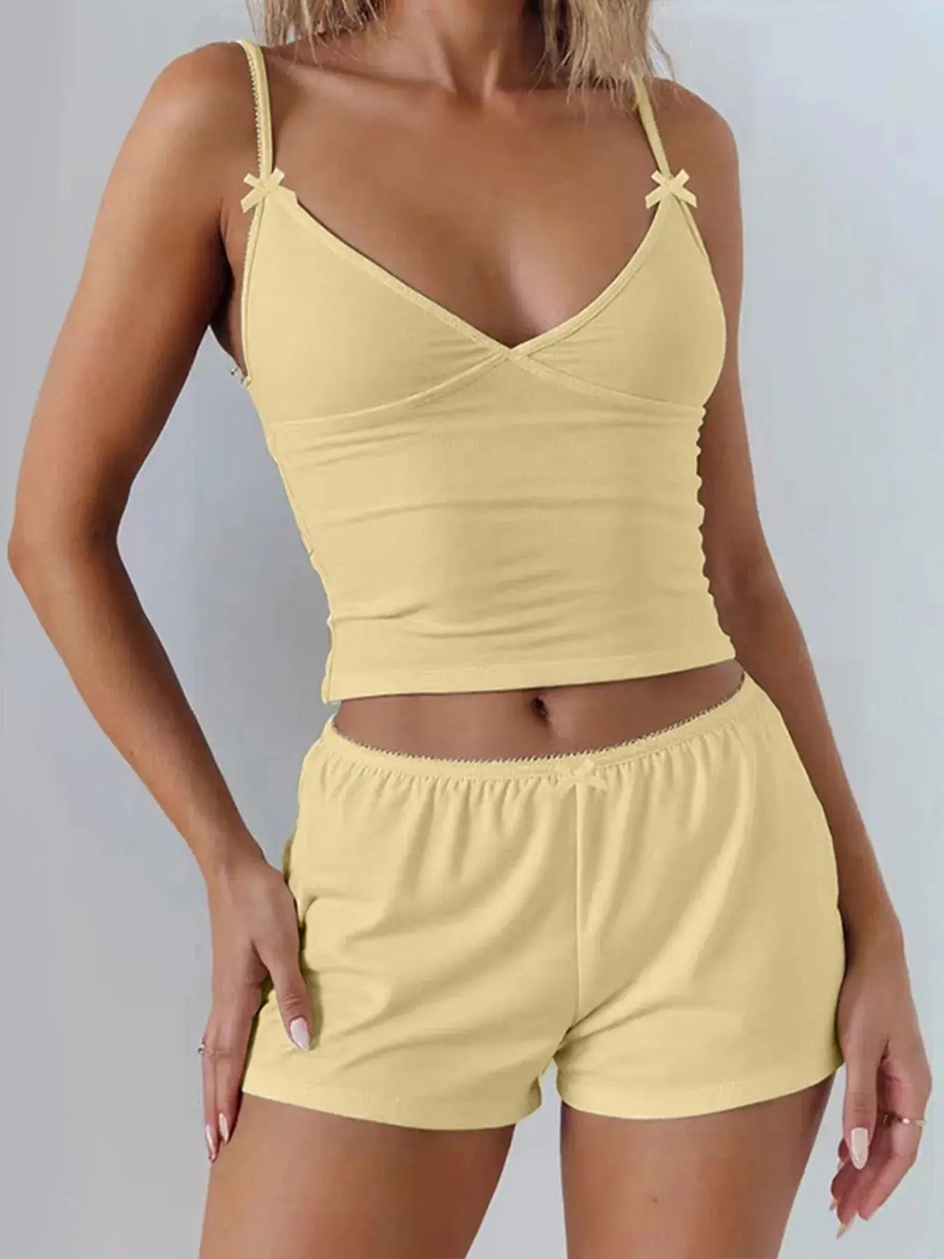 V - Neck Cami and Shorts Set - Charmdeals