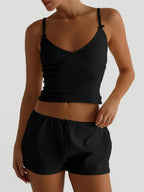 V - Neck Cami and Shorts Set - Charmdeals