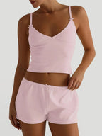 V - Neck Cami and Shorts Set - Charmdeals