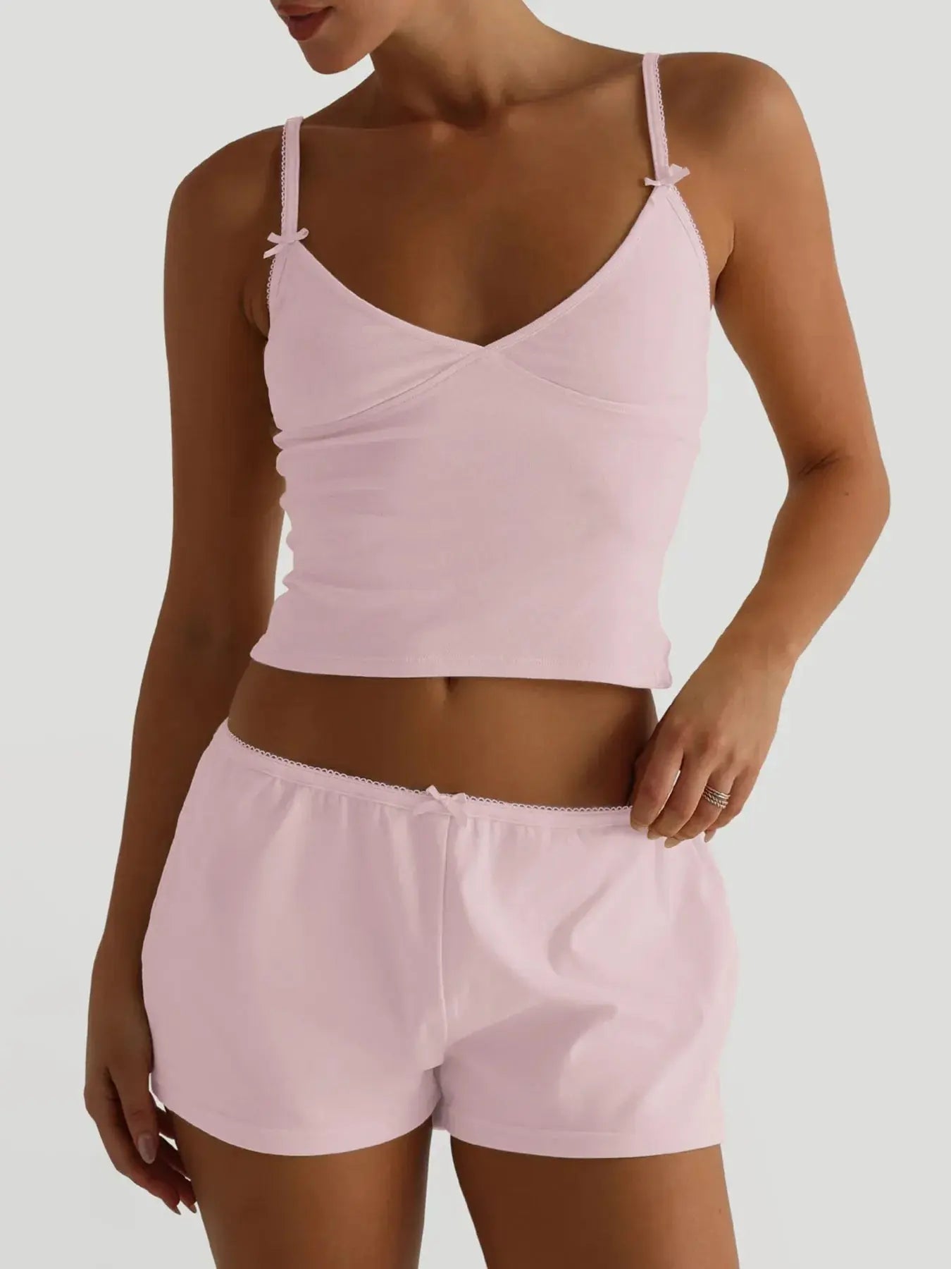 V - Neck Cami and Shorts Set - Charmdeals