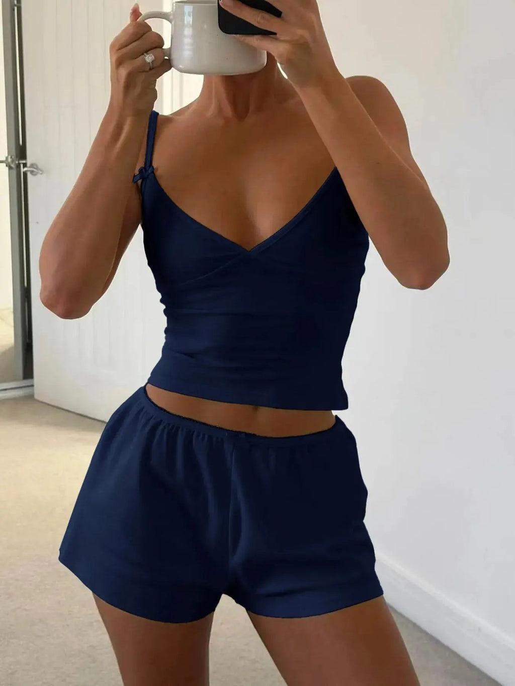 V - Neck Cami and Shorts Set - Charmdeals
