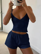 V - Neck Cami and Shorts Set - Charmdeals