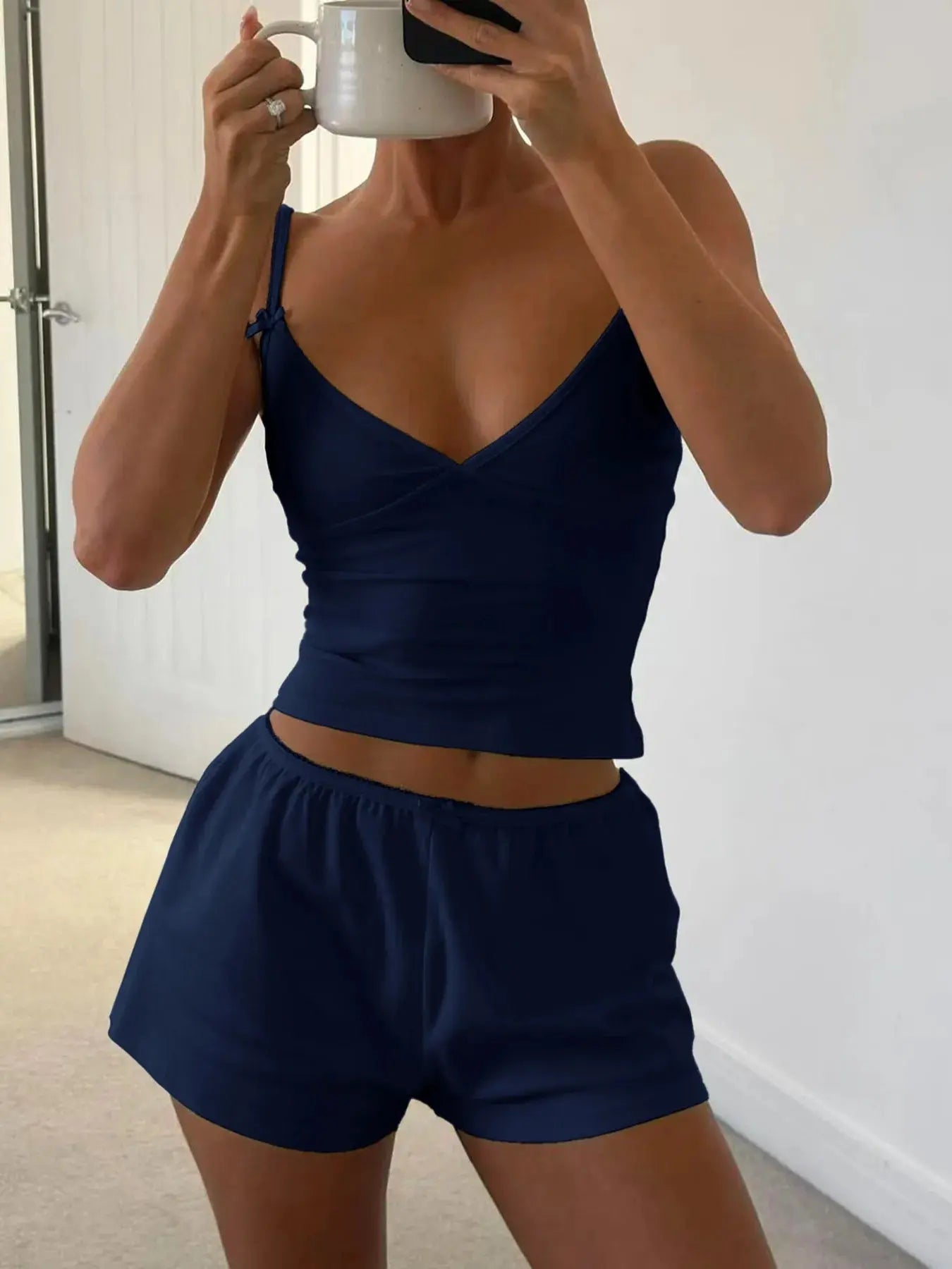 V - Neck Cami and Shorts Set - Charmdeals