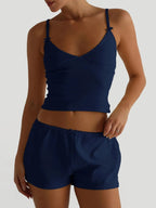 V - Neck Cami and Shorts Set - Charmdeals