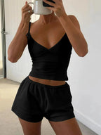 V - Neck Cami and Shorts Set - Charmdeals